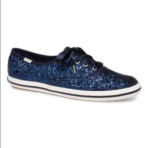 NEW Keds x Kate Spade New York Navy Blue Glitter Sneakers Shoes Womens 8